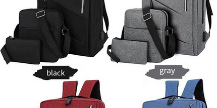 Conjunto de mochila de negocios para computadora con coneccion USB, bolso de hombro y sobre con cierre