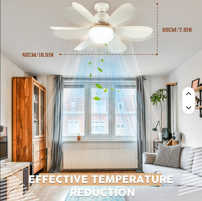 Ventilador de techo de 42 cm de ancho por 20 cm de lato de LUZ LED d de lujo inteligente 220V,  lámpara de ventilador de techo con Control remoto con aspas blancas