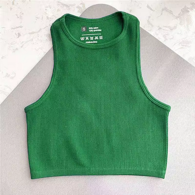 Musculosa femenina, camiseta sin mangas, ropa de calle sin costuras, tejido elástico, sin mangas, informal