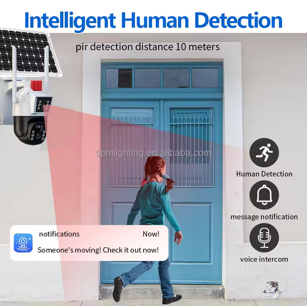 Cámara de seguridad solar 4G 4MP para exterior, con ranura para tarjeta de memoria, micrófono integrado, alimentada por batería, cámara IP CCTV de doble len