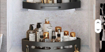 Estante DOBLE de cesta triangular de plástico negro no perforado de pared