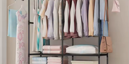Colgador de ropa de doble fila para suelo multifuncional, Perchero de exhibición