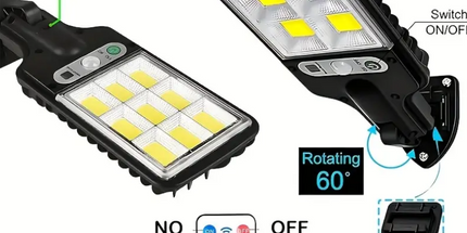 Reflector solar con control remoto, 90COB LED, sensor de movimiento, montaje semi empotrado, material plástico, acabado pulido, plegable, accesorio desmontable, carga solar, batería de litio recargable, montaje en pared, hardware de instalación incluido