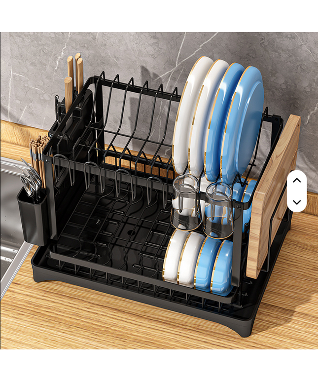 Estante para platos de doble nivel lateral para cubiertos con drenaje y para apozar basos o tazas