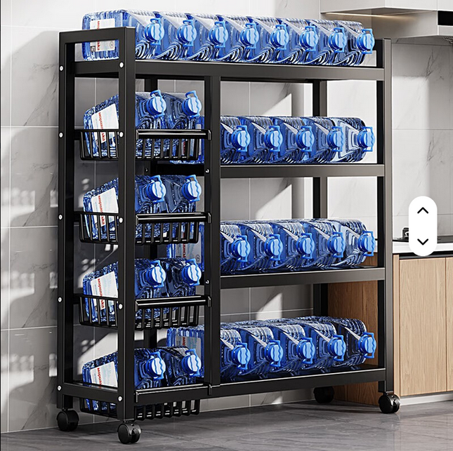 Estantería de almacenamiento de cocina de varios niveles con cesta metálica para guardar verduras, frutas y vajilla