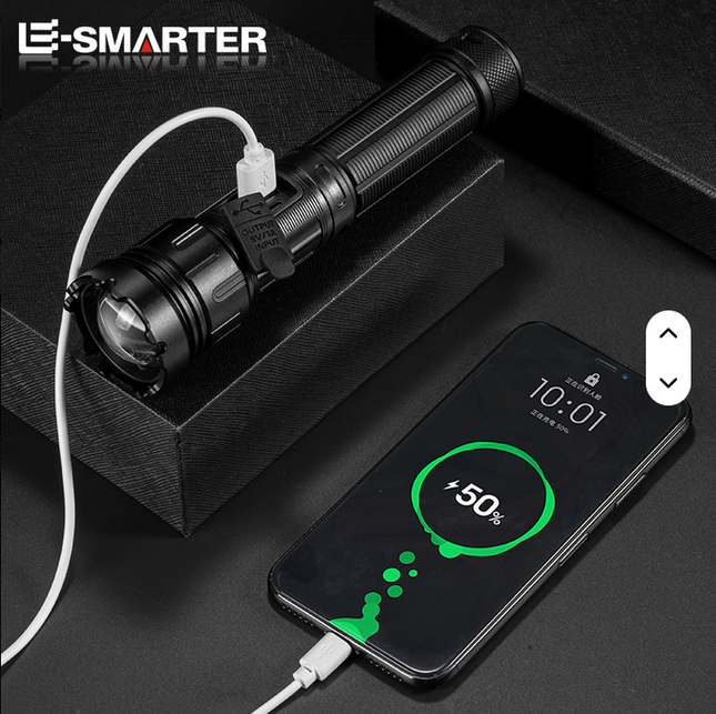 Linterna Led, portátil, con luz de emergencia lateral, 1500 lúmenes, 4 modos, 5000M de alcance, Usb, P50Zoom, recargable