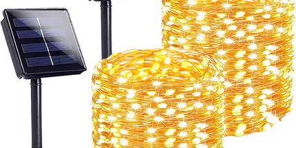 Guirnalda de luces SOLAR de 12 metros de 100 luces . Novedosa para exteriores y jardinesa prueba de agua IP65 LED para NAVIDAD o uso durante todo el año