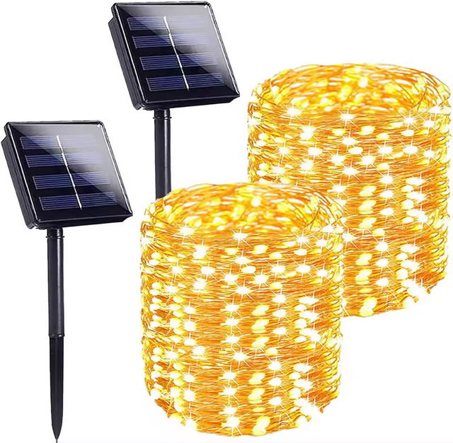 Guirnalda de luces SOLAR de 12 metros de 100 luces . Novedosa para exteriores y jardinesa prueba de agua IP65 LED para NAVIDAD o uso durante todo el año