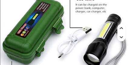 Linterna recargable con luz lateral para acampar, linterna de mano de 10 cm de largo, resistente al agua