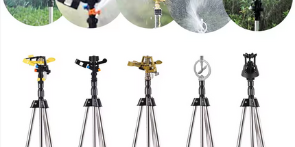 Aspersor con tripode telescopico de jardin o agrícola de impulso de impacto, de aspersio de 360 grados, rociadores giratorios