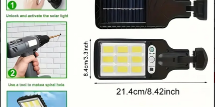 Reflector solar con control remoto, 90COB LED, sensor de movimiento, montaje semi empotrado, material plástico, acabado pulido, plegable, accesorio desmontable, carga solar, batería de litio recargable, montaje en pared, hardware de instalación incluido