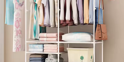 Colgador de ropa de doble fila para suelo multifuncional, Perchero de exhibición