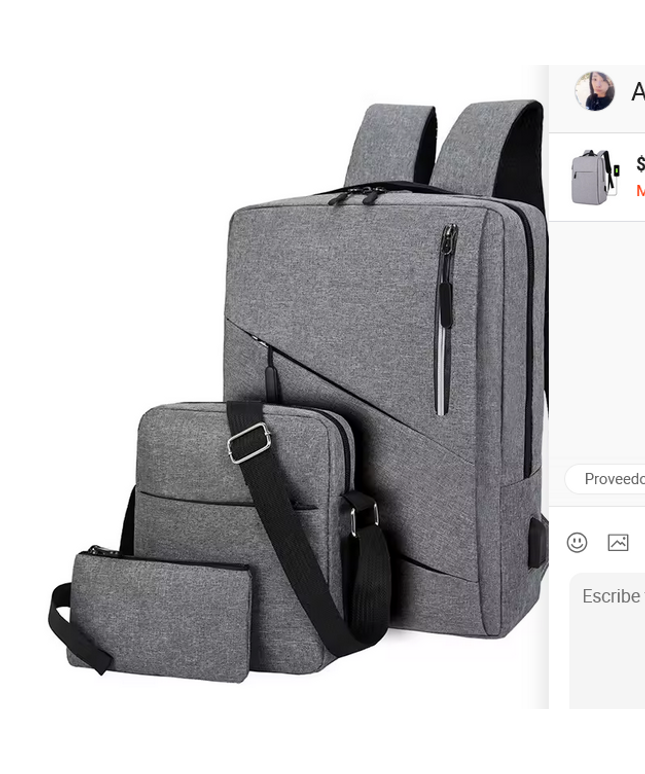 Conjunto de mochila de negocios para computadora con coneccion USB, bolso de hombro y sobre con cierre