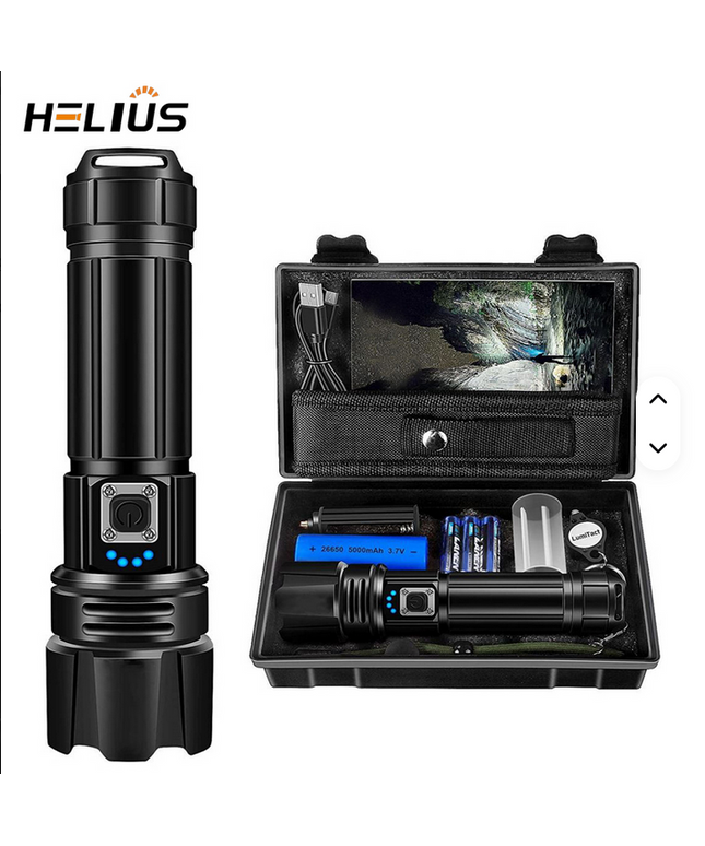 Linterna Led Helius de largo alcance superbrillante de 100000 lúmenes, luz táctica impermeable recargable, Xhp70 90