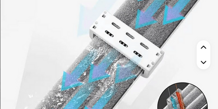 Limpiador de piso rectangular con caño de acero inoxidable y limpiador de plastico con paño de microfibra de 42Cm mas cubo plegable