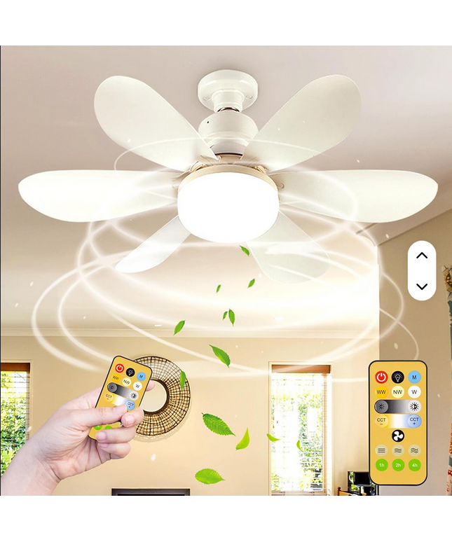 Ventilador de techo de 42 cm de ancho por 20 cm de lato de LUZ LED d de lujo inteligente 220V,  lámpara de ventilador de techo con Control remoto con aspas blancas