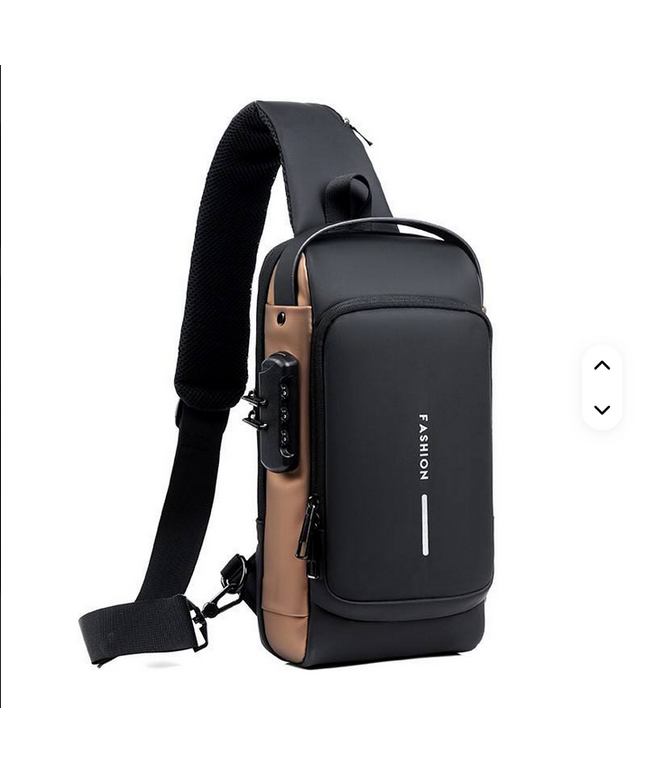 Mochila mediana con lazo cruzado de pecho ANTIRROBO con USB y candados de seguridad. Muy resistente