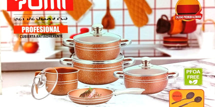 OLLAS PUMI 5 unidades cubierta antihiaderente con sartén y caserola con 2accesorios