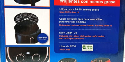 Freidora de Aire AIR FRY de 5.5 litros con PERILLAS DE REG. de temp para distintos alimentos. Colores Rojo y negro