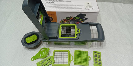 Cortador de Verduras Multifuncional Manual de Metal Ecológico 15 en 1, Picador de Cebolla y Patatas, Rebanador de Verduras Manual de Acero Inoxidable