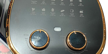 Freidora de Aire AIR FRY de 5.5 litros con PERILLAS DE REG. de temp para distintos alimentos. Colores Rojo y negro