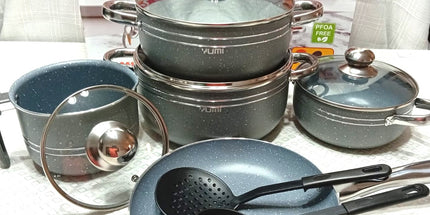 OLLAS PUMI 5 unidades cubierta antihiaderente con sartén y caserola con 2accesorios