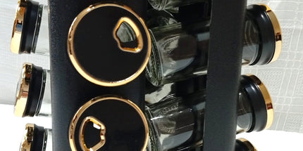 Especiero giratorio para 16 compartimientos con detalles dorados