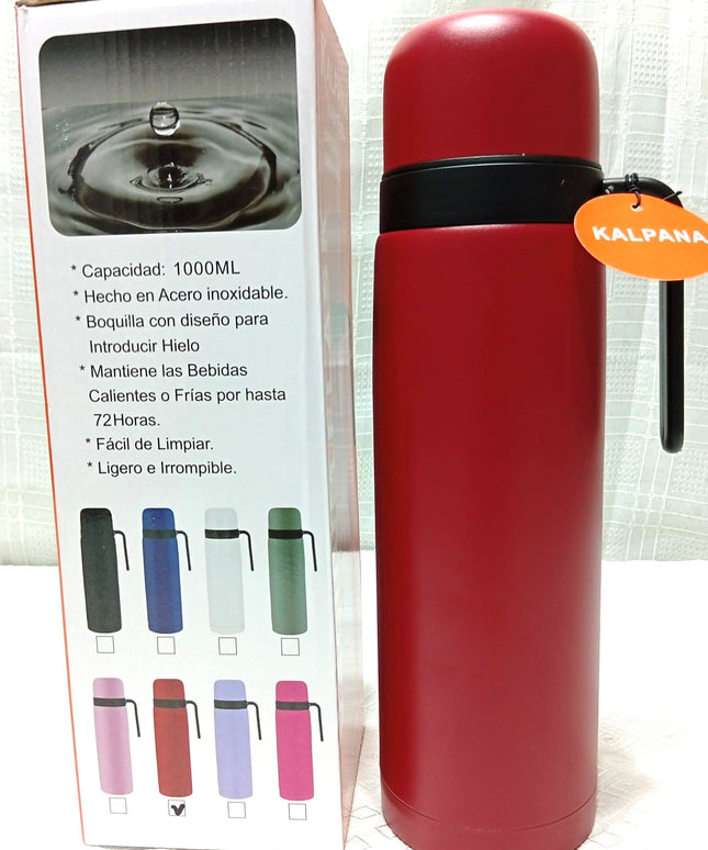 Termo de 1 litro KALPANA de acero inoxidable con tapabaso 72 horas mantiene frio o caliente