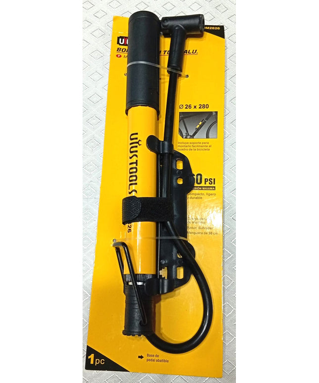 Inflador UYUSTOOLS reforzado para bicicleta o motos de doble pico de 4 bares de presion. Compacto