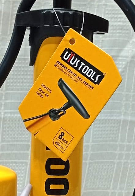 Inflador UYUSTOOLS de pie con cámara de aire lateral de 8 bars para motos o bicicletas