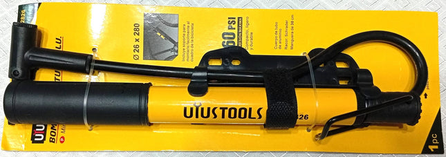 Inflador UYUSTOOLS reforzado para bicicleta o motos de doble pico de 4 bares de presion. Compacto