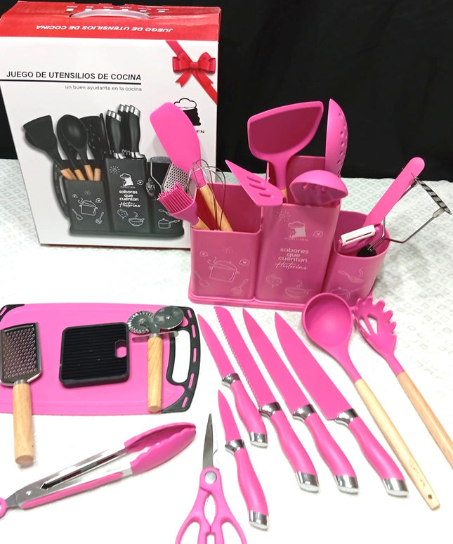 Utensillos de cocina set de 24 unidades con contenedor. De gran calidad