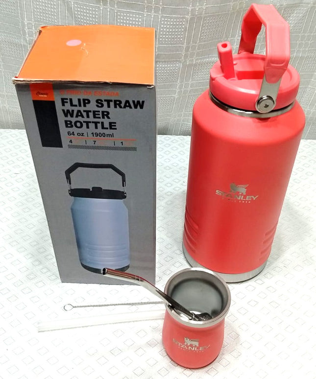 Termo con pico vertedor de 1.9 litros con mate y bombilla. Para frio y calor