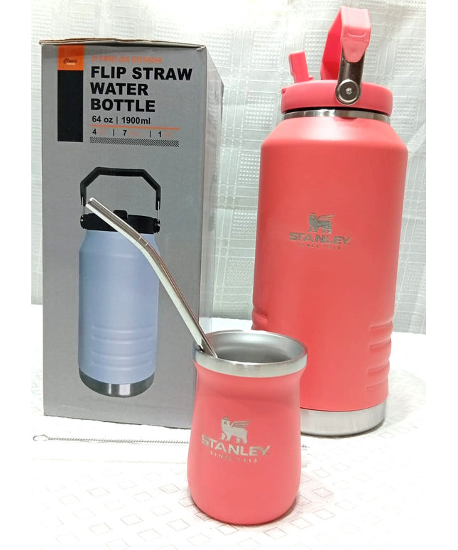 Termo con pico vertedor de 1.9 litros con mate y bombilla. Para frio y calor