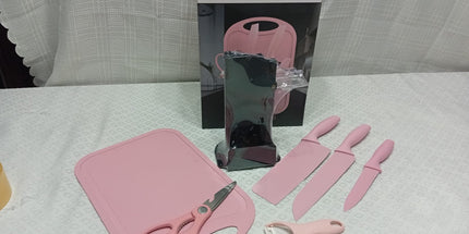 Juego de utensillos KITCHENWARE de cocina con cuchillos y porta cuchillos  y tabla grande 6 unidades