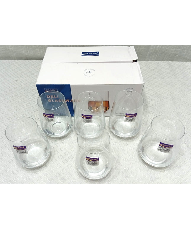 Juego de 6 vasos de vidrio de 410 ml DELISOGA con base reforsada