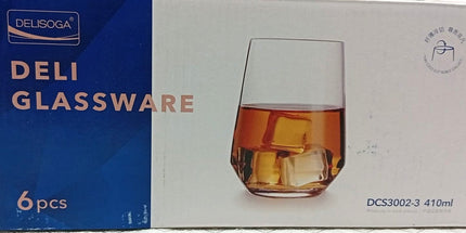 Juego de 6 vasos de vidrio de 410 ml DELISOGA con base reforsada