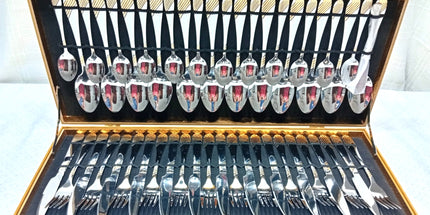 Cubiertos Rosmania de acero inoxidable 48 piezas con detalles dorados