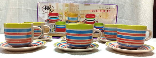 Juego de té de 6 tazas y platos HP colores varios. Apto para microondas y horno convencional