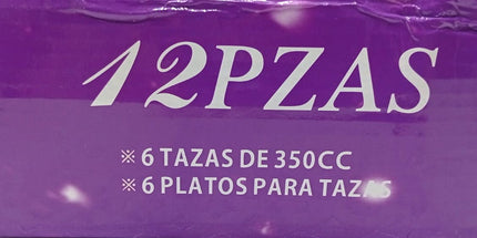 Juego de té de 6 tazas y platos HP colores varios. Apto para microondas y horno convencional