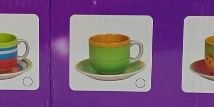 Juego de té de 6 tazas y platos HP colores varios. Apto para microondas y horno convencional