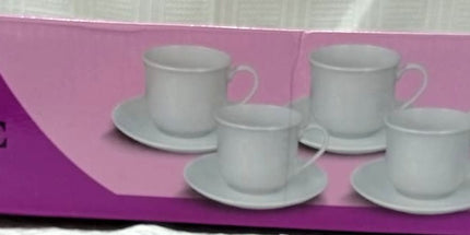 Juego de té de 6 tazas 350cc blancas con platas de cerámica