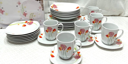 Juego de vajilla OROMAX platos y tazas de porcelana con motivo floral 30 piezas