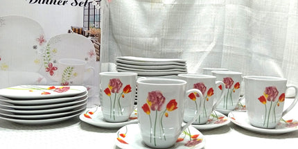 Juego de vajilla OROMAX platos y tazas de porcelana con motivo floral 30 piezas