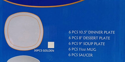 Juego de vajilla CHARLY platos y tazas blancos ceramica 30 piezas