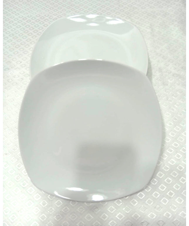 Juego 6 platos semicuadrados de céramica blanca 28 cm de diametro