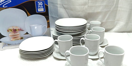 Juego de vajilla CHARLY platos y tazas blancos ceramica 30 piezas
