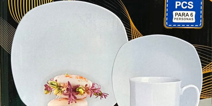 Juego de vajilla CHARLY platos y tazas blancos ceramica 30 piezas