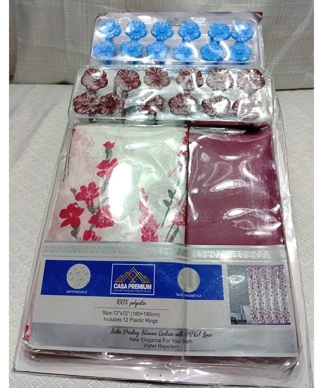 Cortina de baño doble con argollas de plástico reforzado con estilo de flores. Varios modelos