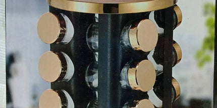 Especiero giratorio para 16 compartimientos con detalles dorados